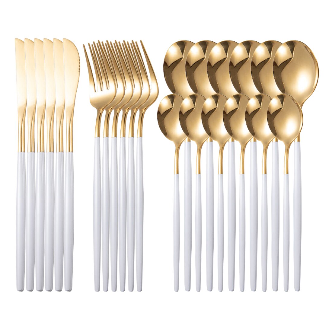 24Pcs Platinum Gold Kitchen Tableware Set Cutlery Set Stainless Steel Dinnerware Set Gold Knife Fork Spoon Dinner Set Dishwashe: 24pcs-Platinum