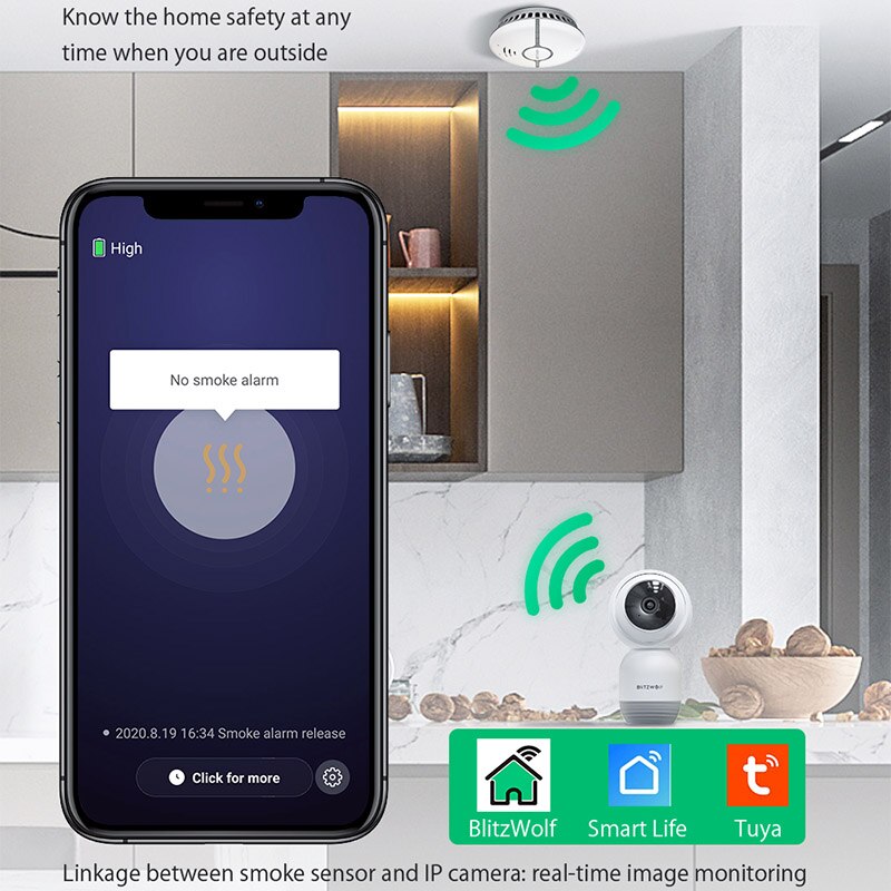 Blitzwolf Smart Home Wifi Rookmelder Led Indicator 360 ° Sensing Fire App Remote Alarm Smart Afstandsbediening Home Security