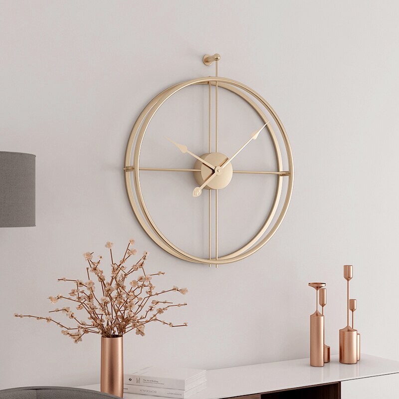 52cm grande relógio de parede metal do vintage design moderno para casa decoração escritório pendurado relógios sala estar clássico breve europeu quente: Goldclock Goldhand