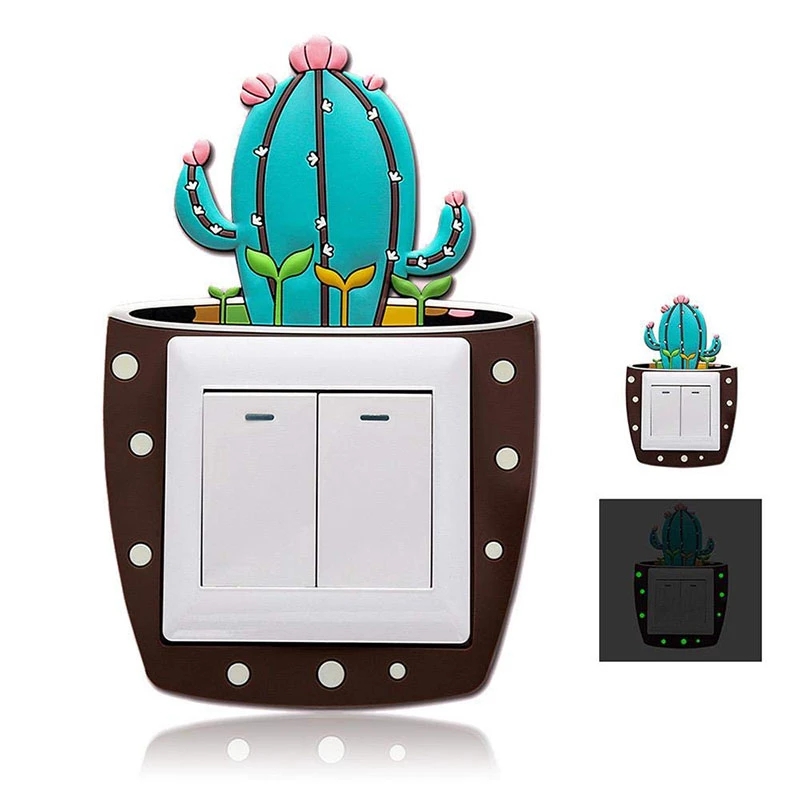 Leuke Cartoon 3D Stickers Cactus Tl Muurstickers Aan-uit Schakelaar Stickers Kids Lichtgevende Lichtschakelaar Home Decorations