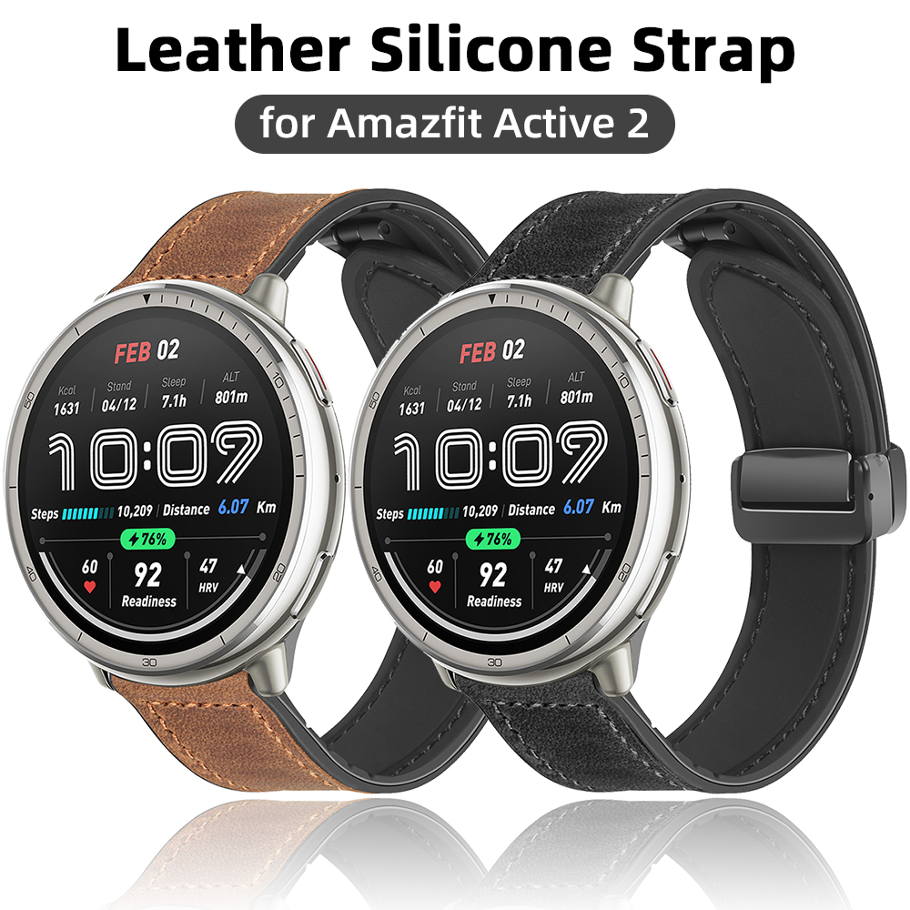 Leather Silicone Strap for Amazfit Active 2 Band Wristband Replacement Bracelet 20mm Soft Leather Silicone Strap Accessories