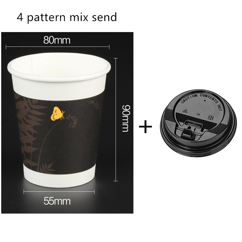 50 st engångs kaffekopp 8oz/12oz/16oz dricka juice mjölk te takeaway förpackningar muggar med lock fest bröllop favorit pappersmugg: Kopp och lock 3