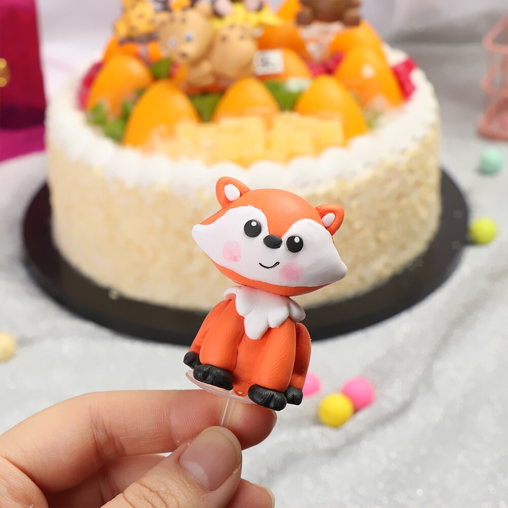 1pc criativo festa bolo topper bonito dos desenhos animados decoração animal processo de cerâmica crianças festa de aniversário decoração animais selvagens decoração do bolo