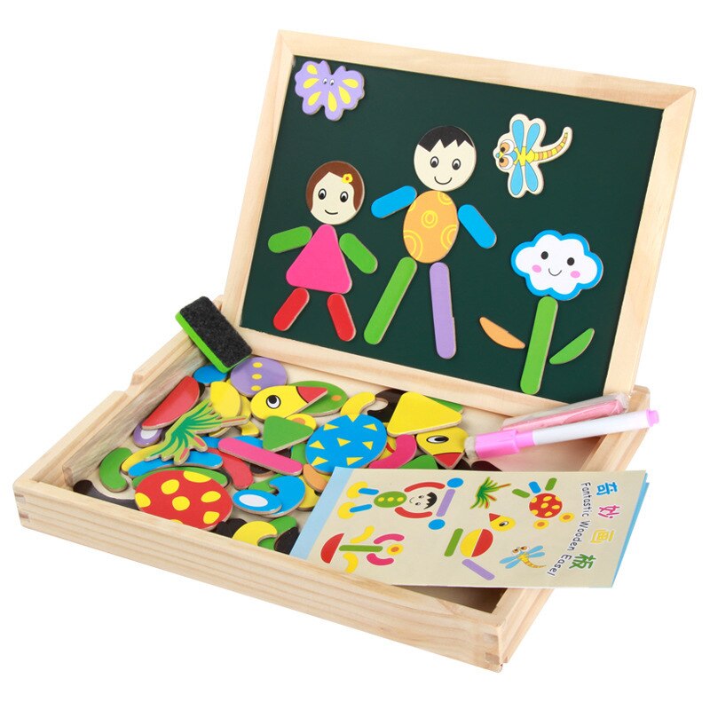 Prachtige foto board houten magnetische dubbelzijdig foto board kinderen driedimensionale puzzel speelgoed cartoon jongen/meisje: Groen