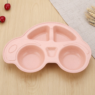 Lunch Box Accessories Car Shape Wheat Straw for Kids Children's Plate Bento Box Kitchen Food Container School Lunch Box: Pink