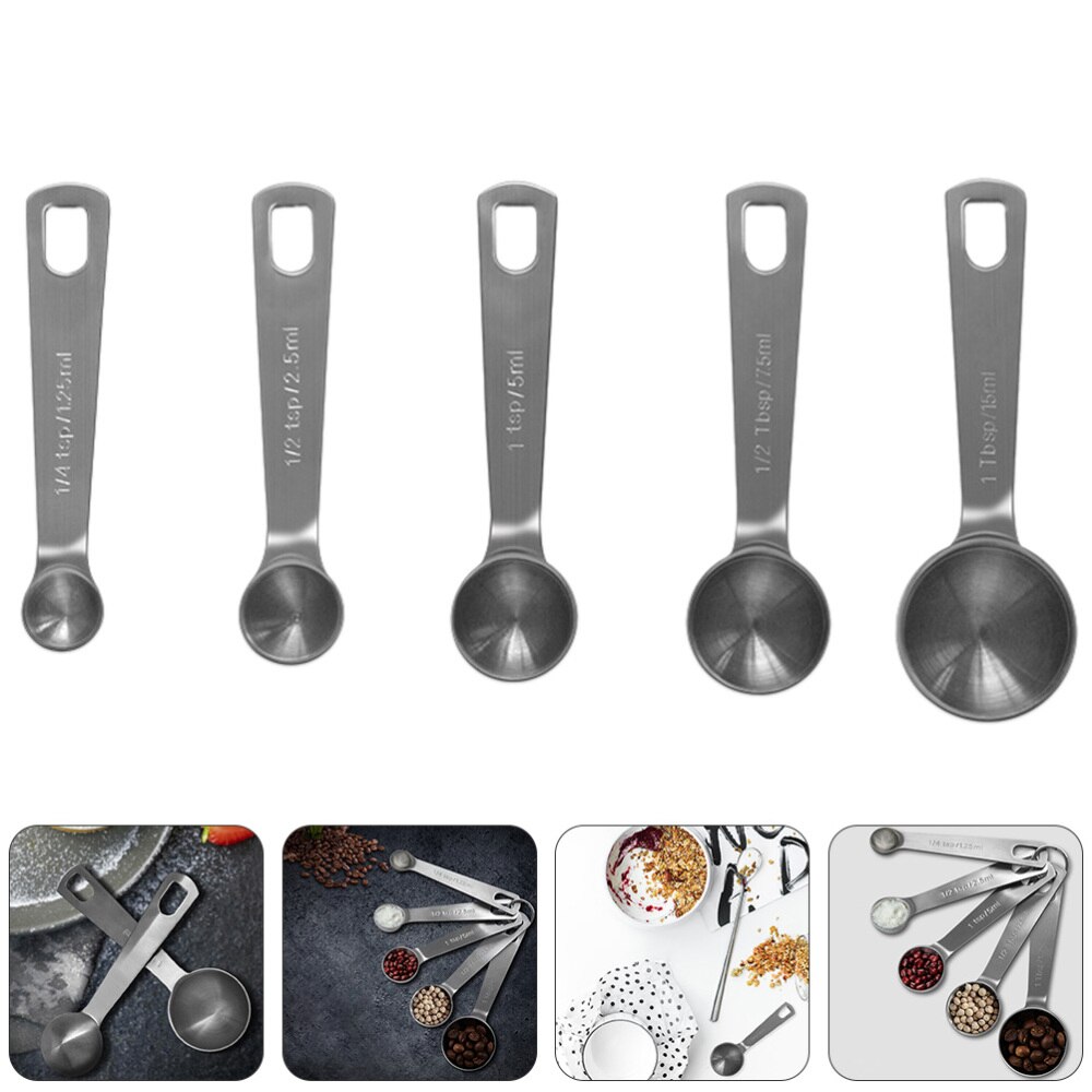 5Pcs Keuken Gewicht Maatlepels Set Roestvrij Staal Voedsel Maatlepels