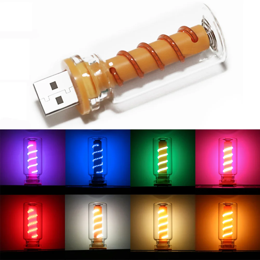 Bombilla LED USB con filamento en espiral para coche, bombillas LED Retro de 5V con atenuación táctil, luz nocturna de 1W, iluminación LED decorativa incandescente para acampar