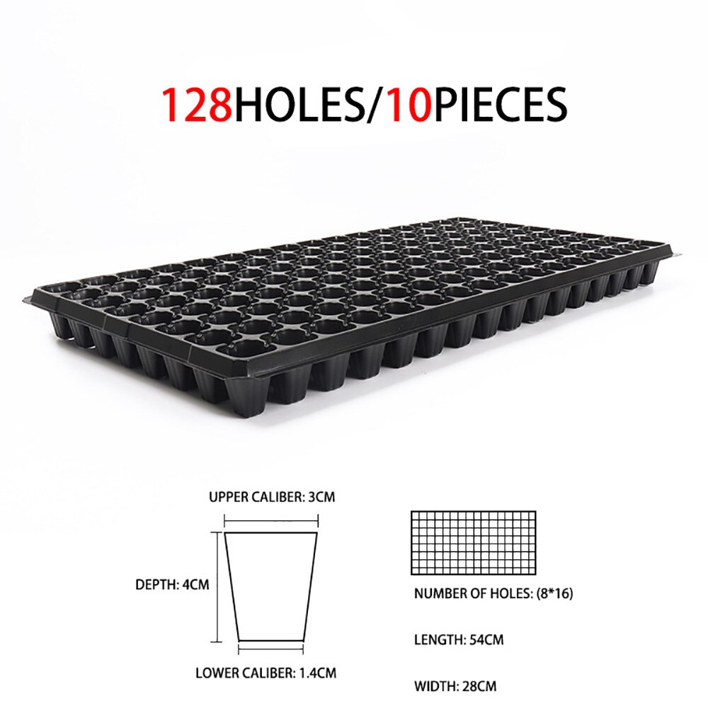 10Pcs Cells Seedling Starter Tray Extra Strength Seed Germination Plant Flower Pots Nursery Grow Box Propagation For Gardening: 128holes 10pcs