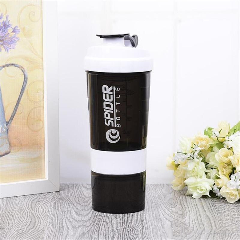 500ml Eiwit Shaker Blender Mixer Cup Sport Workout Fitness Gym Training Multifunctionele BPA Gratis Shaker Fles Water Container: white  500ml