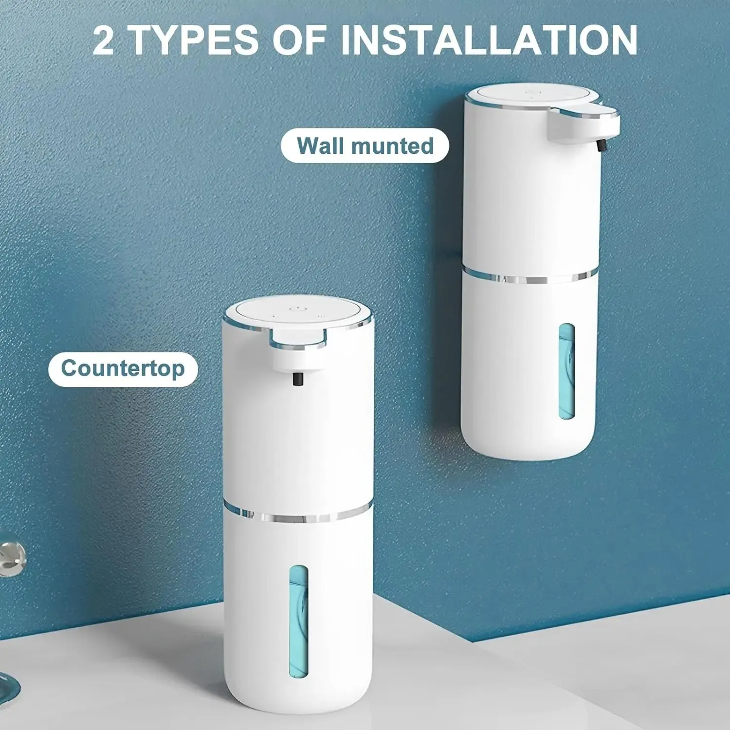 Distributeur automatique de savon moussant sans contact, 380ml, Rechargeable par USB, électrique, 4 niveaux réglables