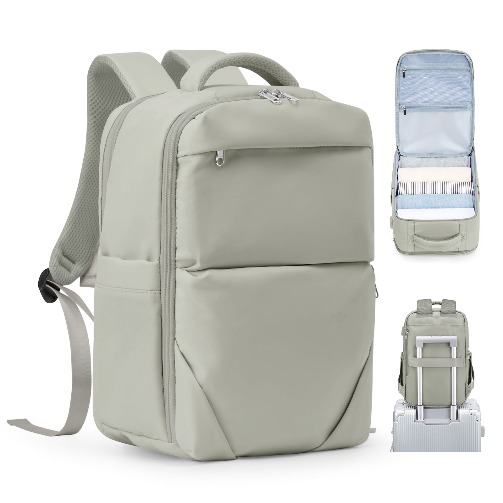 Bakcpack-maleta de viaje para mujer, bolsa de cabina de vuelo 40x20x25, mochila impermeable reforzada para viaje, de 14 pulgadas mochila para portátil, equipaje: Caqui