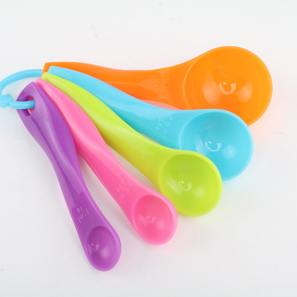 5Pcs/set Lovely Colorful Plastic Measuring Cups Measure Spoon Kitchen Tool Kids Spoons Measuring Set Tools For Baking Coffee Tea