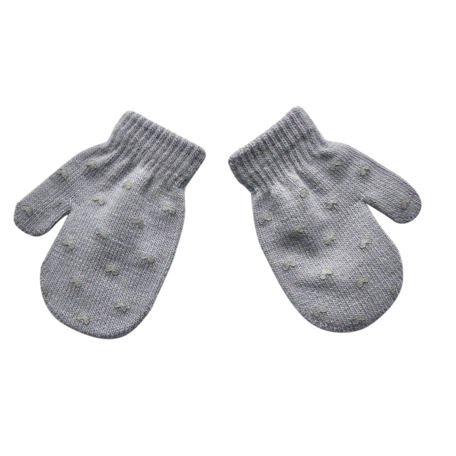 Children Kids Gloves Boys Girls gloves Winter Love Heart Print Color Warm Knitted Gloves mittens winter gloves guantes перчатки: Gray