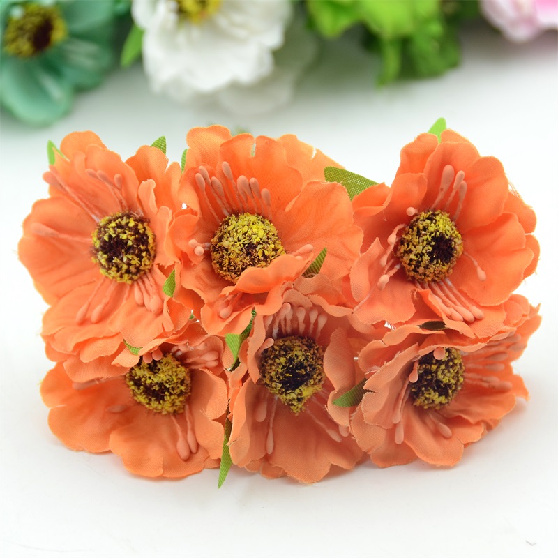 6 stk/parti real touch high small grade kunstig valmue buket bryllup silke rose blomster til diy bryllup krans dekoration: Orange