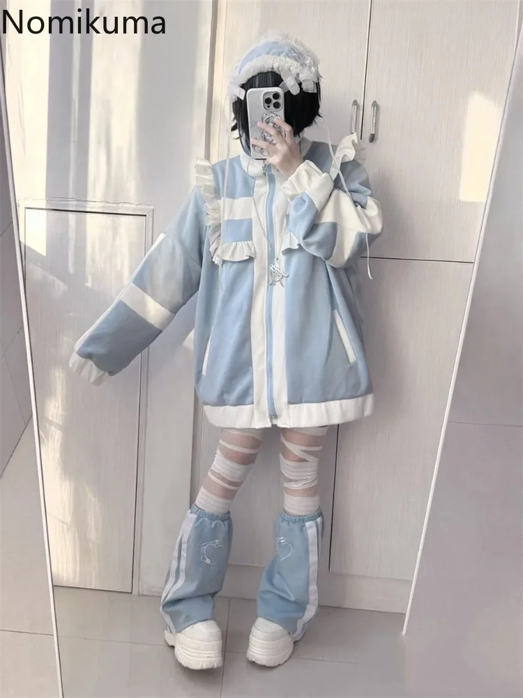Japanischer Mantel für Damen, Patchwork, langärmelig, übergroß, Oberbekleidung, Y2k-Spitzen, Adrette, lässige , Rüschen, Lolita, Y2k-Jacken