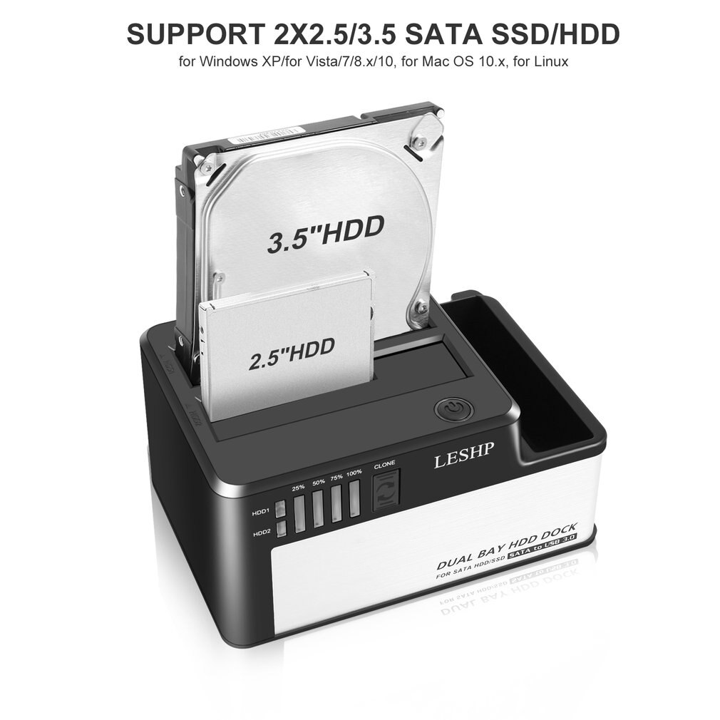 Estación de acoplamiento Dual para disco duro HDD USB 3,0 a SATA HDD SSD con clon para 2,5 "& 3,5" SATA HDD & SSD, carcasa de disco duro Dock