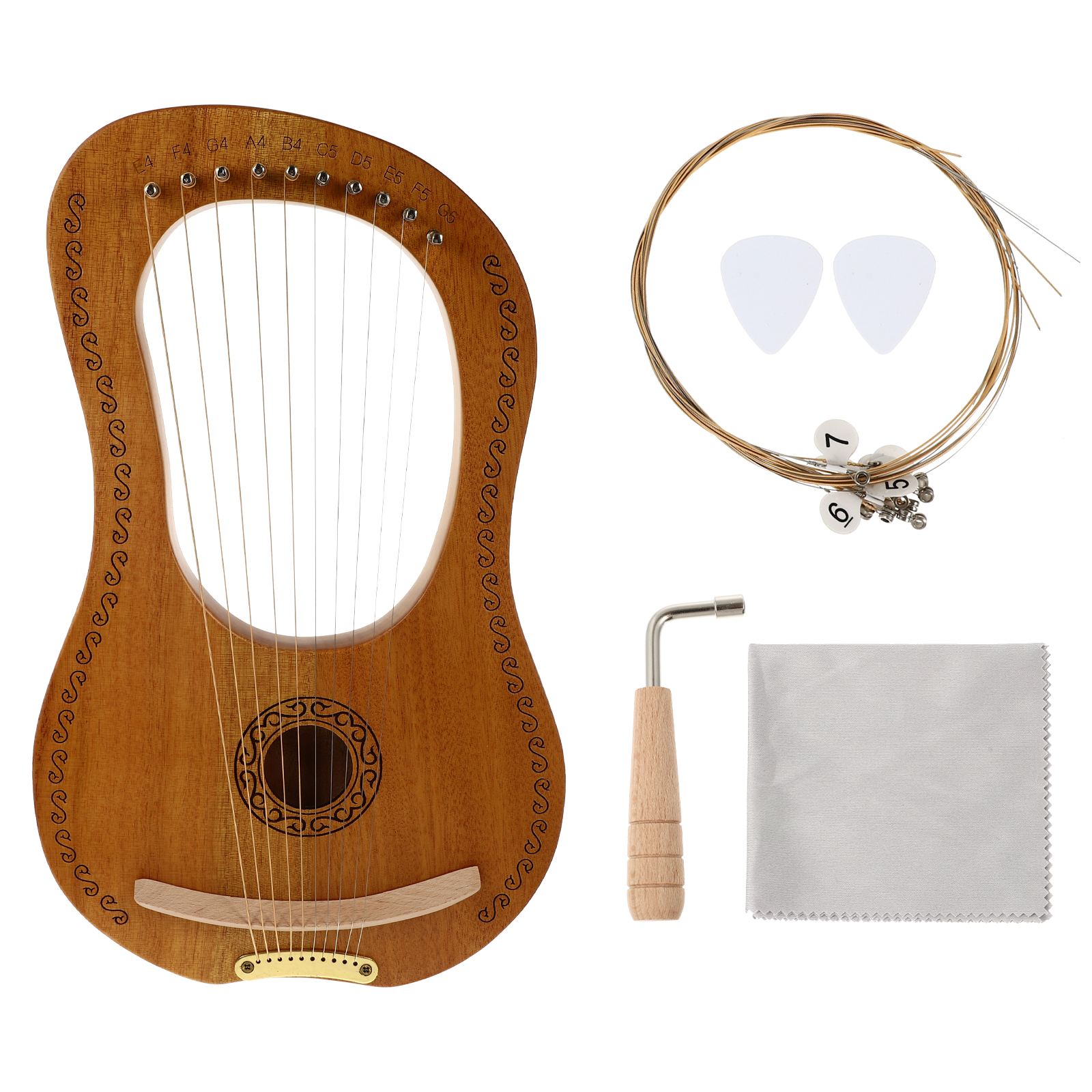 1 Set Lyre Harp Handheld Harp Wood Body 10 Metal Strings String Instrument