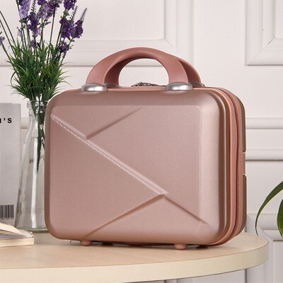 Let kuffert 14 tommer mini lynlås dame forretning abs kosmetisk taske kuffert til makeup tasketoiletry taske: Rose guld