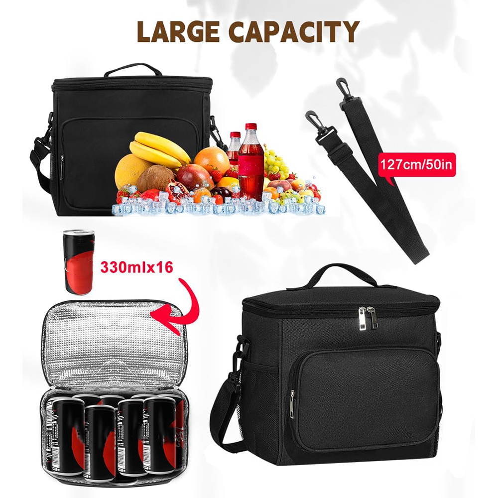 Multifunctional Lunch Bag for Teenage Black Color Picnic Meal Box Waterproof Lunch Box Gold Letter Printing Series