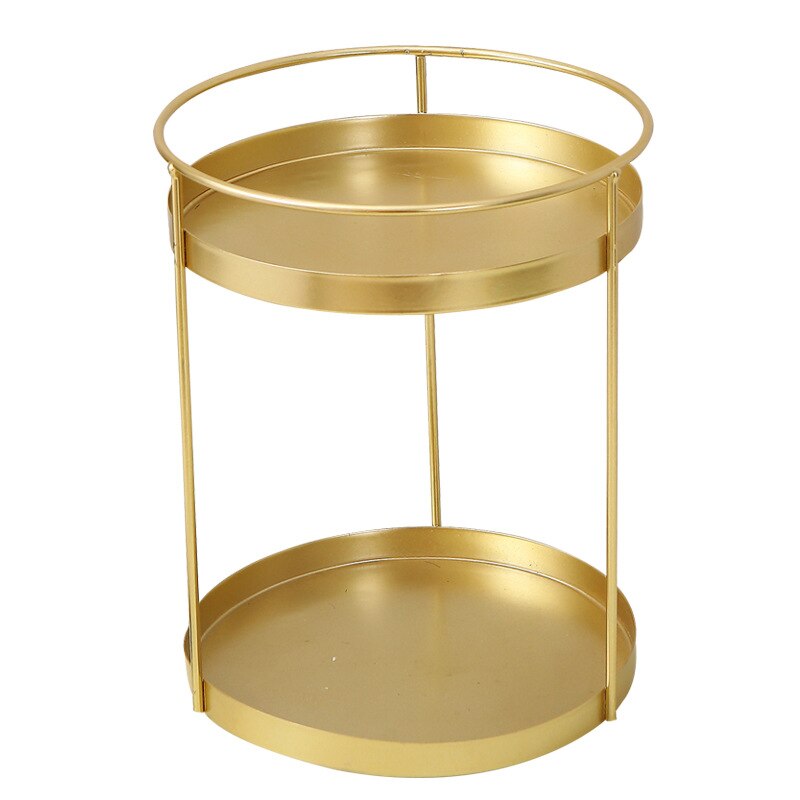 Iron Art Makeup Organizer Box Round Double-Layer Make up Rangement Cosmetic Organizer Coiffeuse Desktop Perfume Display Rack: Double -layer