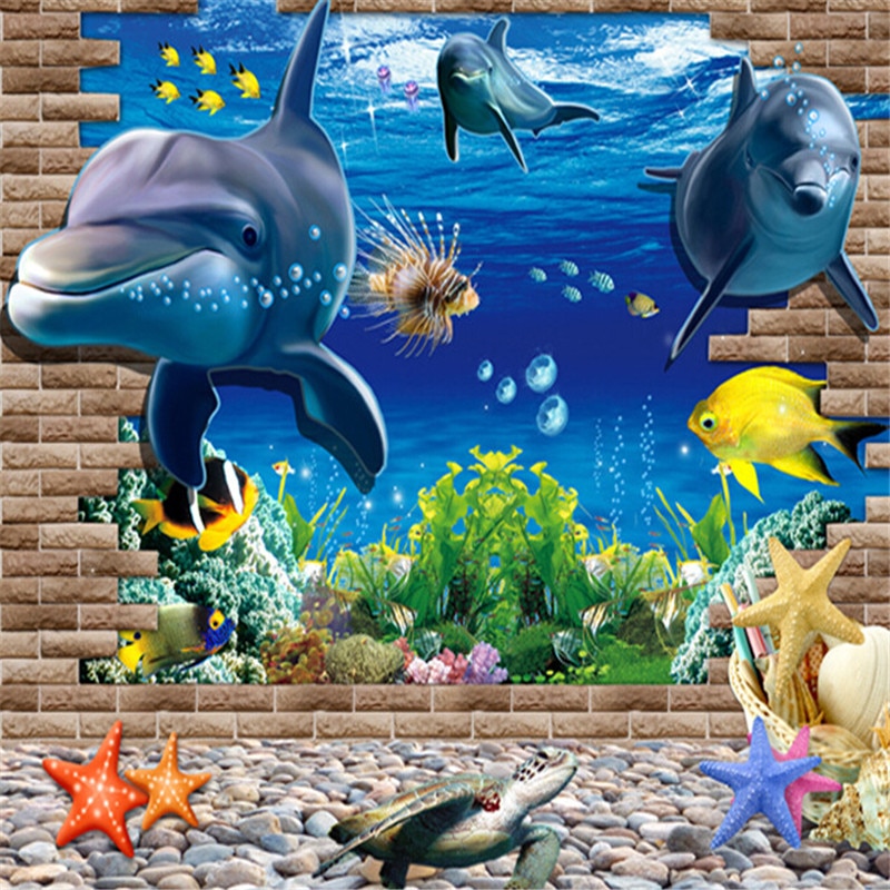 1Pcs Waterdichte 3D Zee Walvis Vis Muurstickers Voor Kinderkamer Verwijderbare Diy Pvc Sticker Behang Decals Badkamer Decoratie