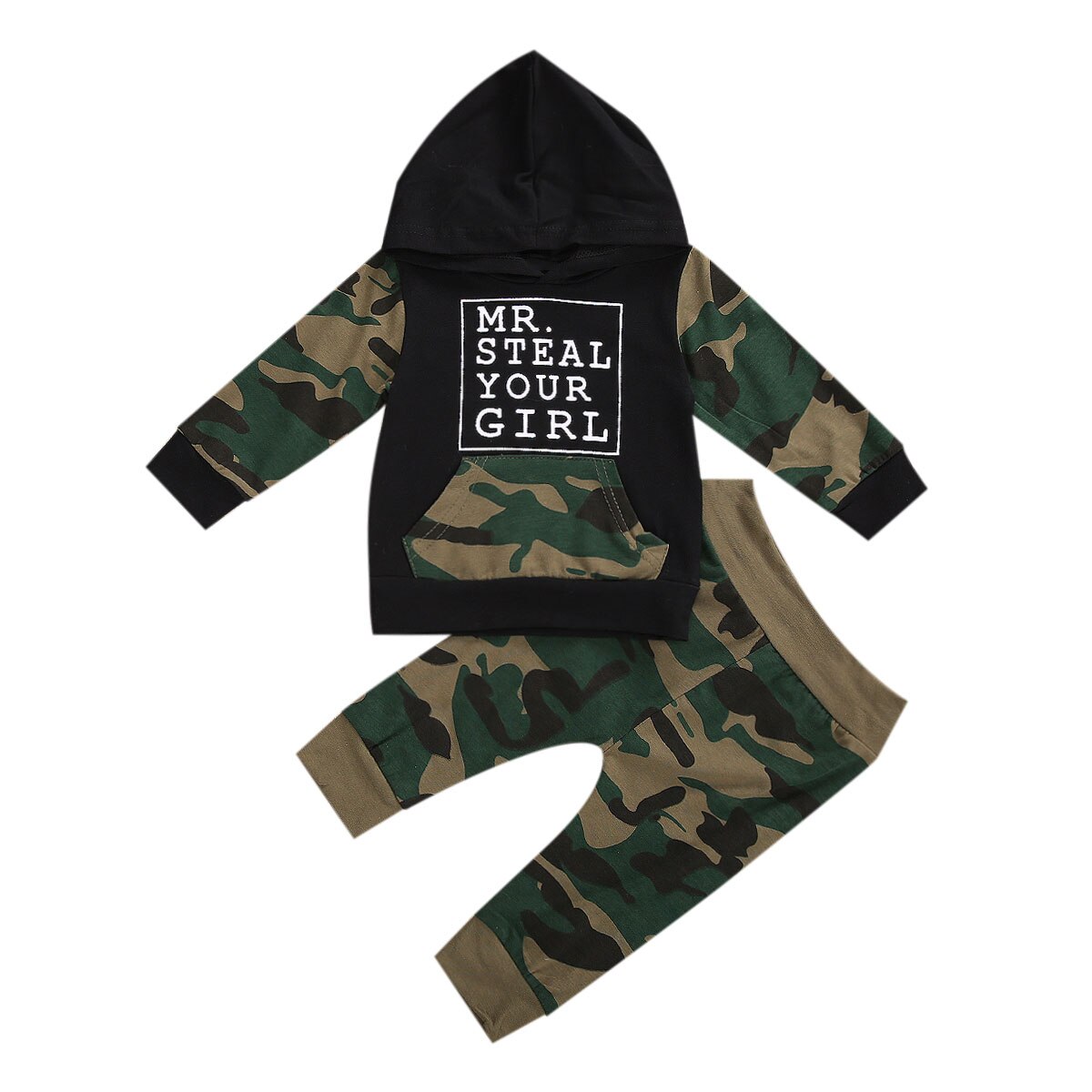 Babykläder Set för Pojkar - Kamouflageprint Huvtröja Långärmad Pullover Topp + Byxor 2-delat: A / 6m