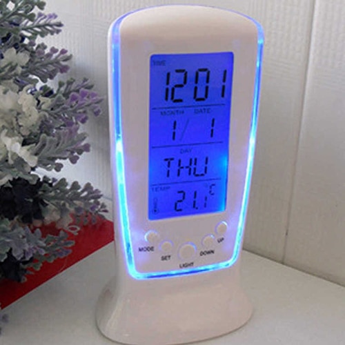 LED Digital Alarm Clock with Blue Backlight Electronic Calendar Thermometer