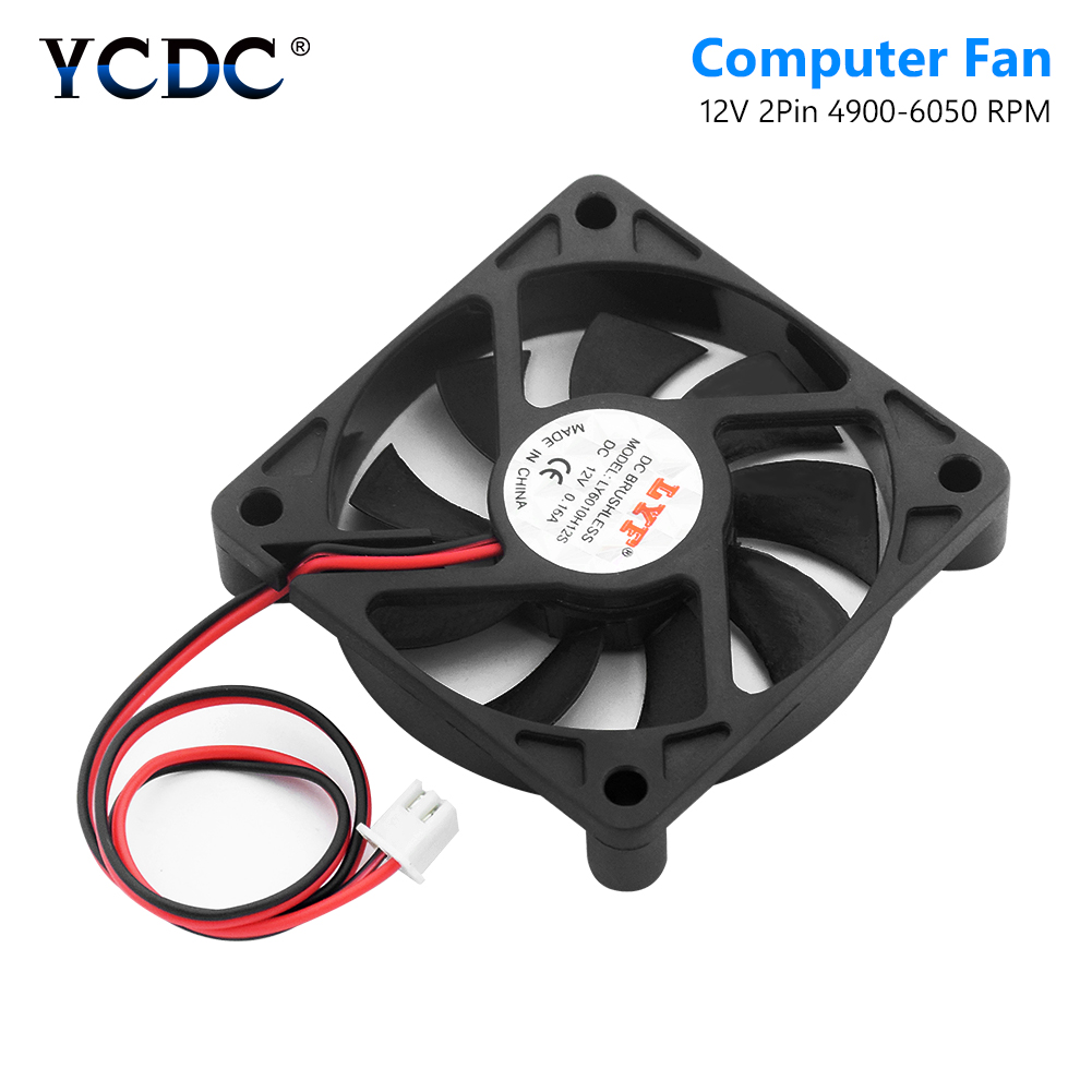 60 x 60 x 12mm 2 ben 12v jævnstrømsventilator computer pc-kasse cpu-kølerhus blæser lav støj cpu kølelegeme køler 4900-6050 rpm