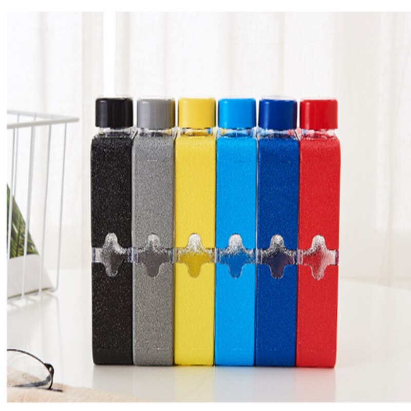 Bouteille de sport plate transparente élevée d'agnglacial Ins 380ml bouteille de forme physique d'anti-chute portative Simple carrée pour le voyage de Cencert de Camping