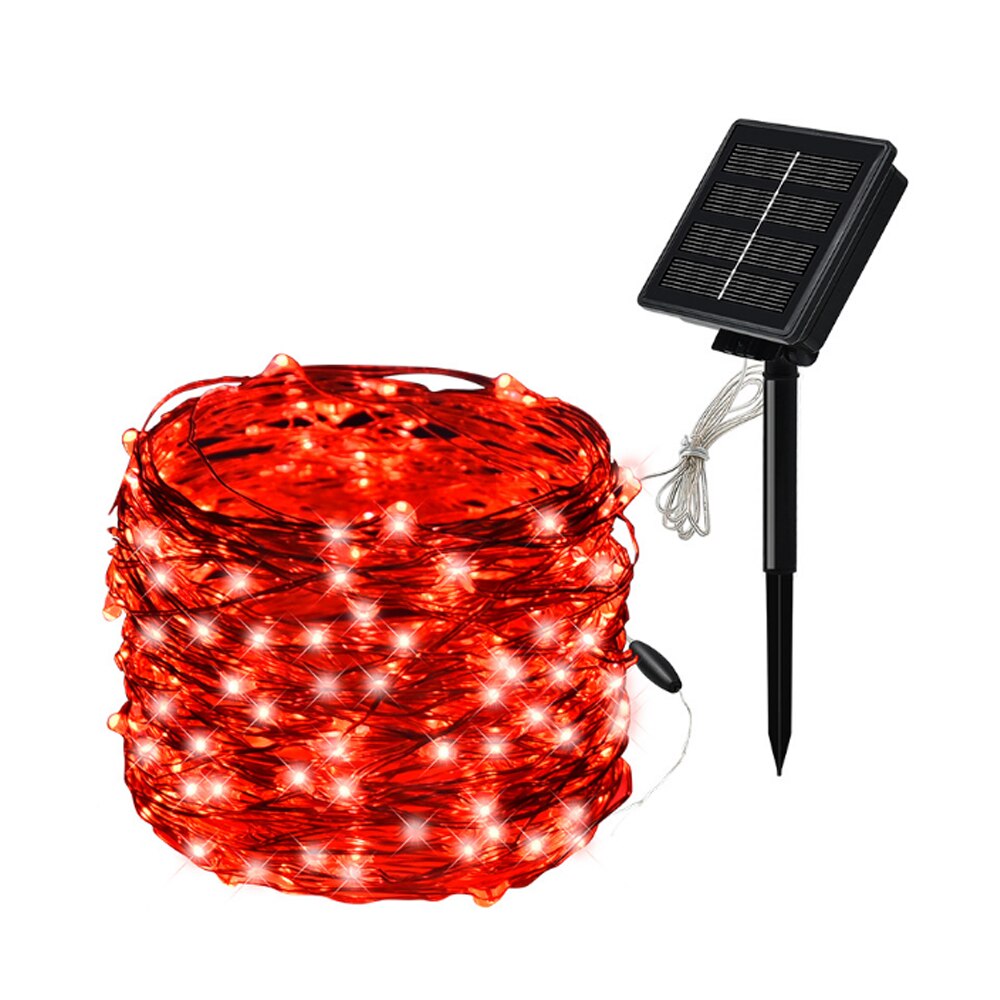 Solcellelampe kobber lampe lampesnor 100/200 led fødselsdag julepynt udendørs gårdhave farve lampe festivalhave: Rød / 10m .100 ledede