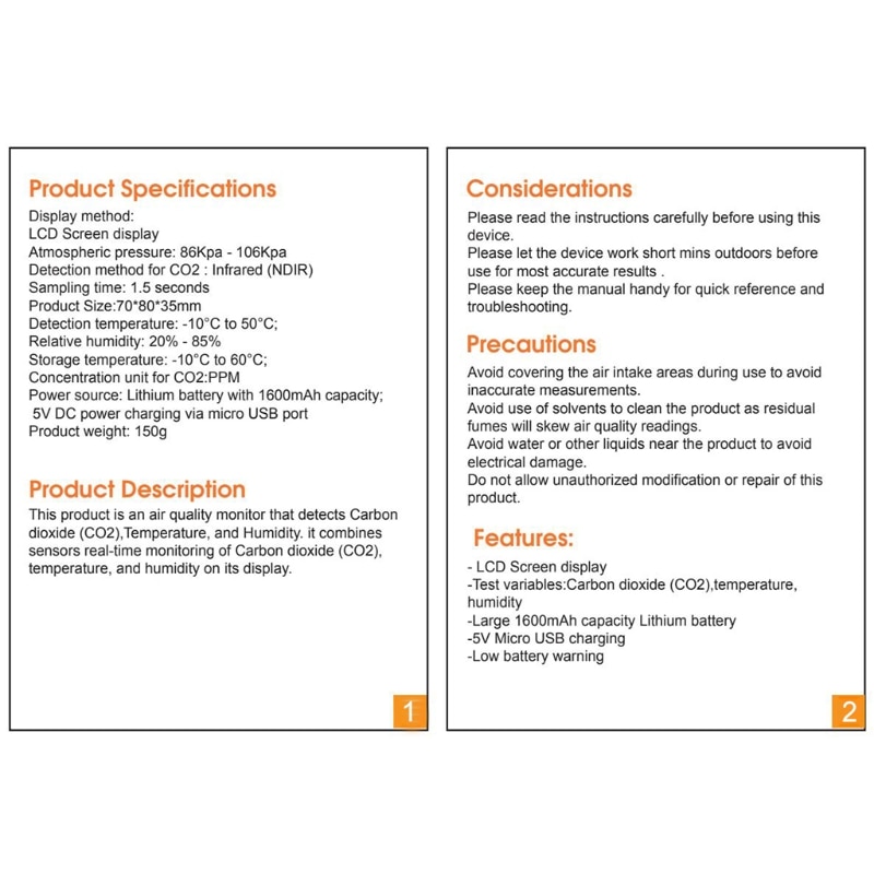 CO2 Detector Carbon Dioxide Air Tester for CO2 Real-Time Data with Alarm Set for Greenhouse Room Hospitals Office Cars