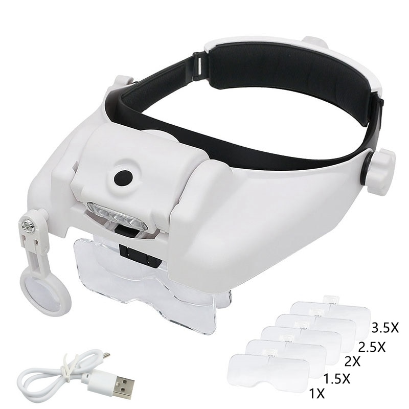 Lupa iluminada con diadema, gafas de aumento de soldadura de reparación recargable, lentes intercambiables, lupa de tercera mano para soldar