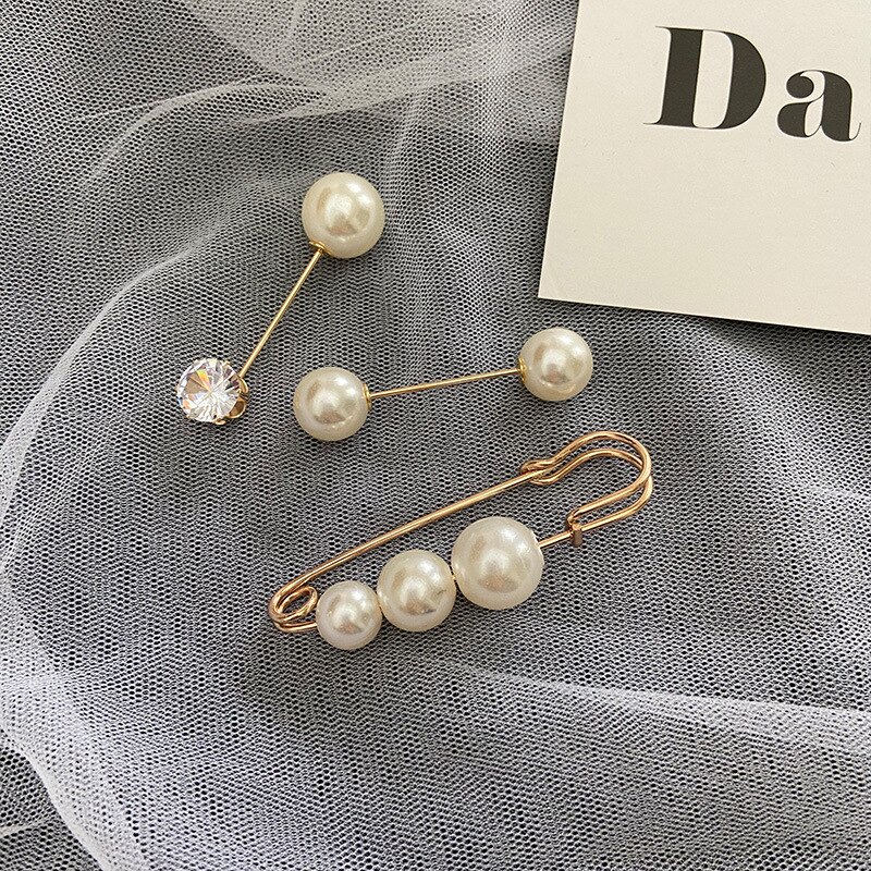 INS Network Red Pearl Brooch Female Anti-Exposure Buckle A- line Pin Fixed Clothes Small Pin Safety Pin Corsage Accessories: 6  Three Pearl Brooch Three piece Set