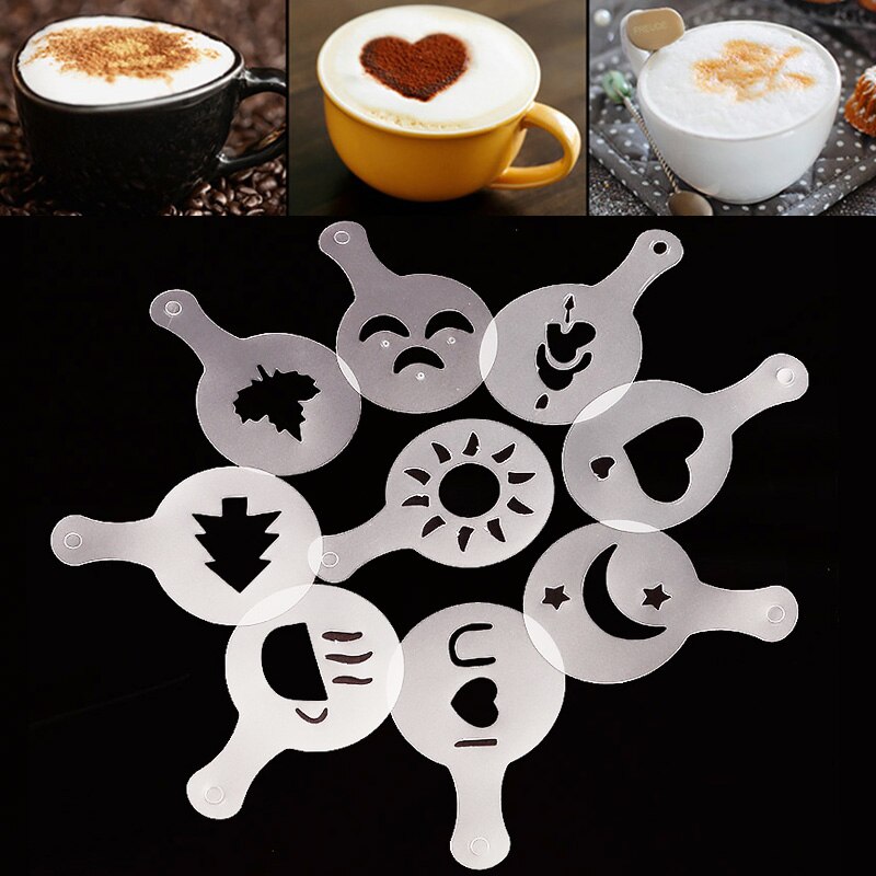 16 stk kaffeudskrivning blomstermodel cafe tilbehør kaffe skum spray skabelon plast krans skimmel pad barista kunst stencils