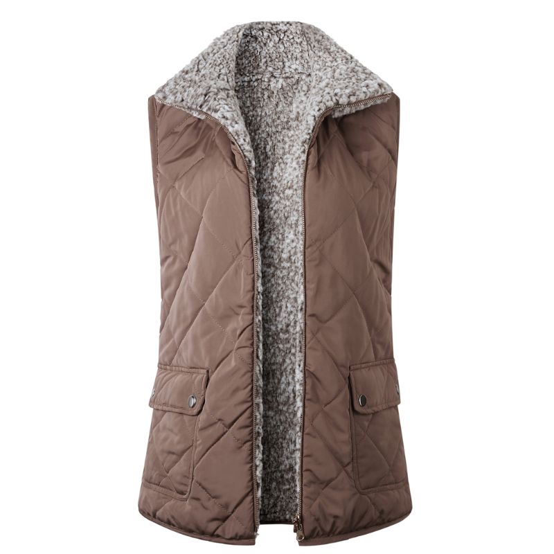Vrouwen Mouwloze Fleece Jacket Winter Vest Vrouwelijke Slanke Omkeerbaar Vest Winddicht Warm Vest: KH / M