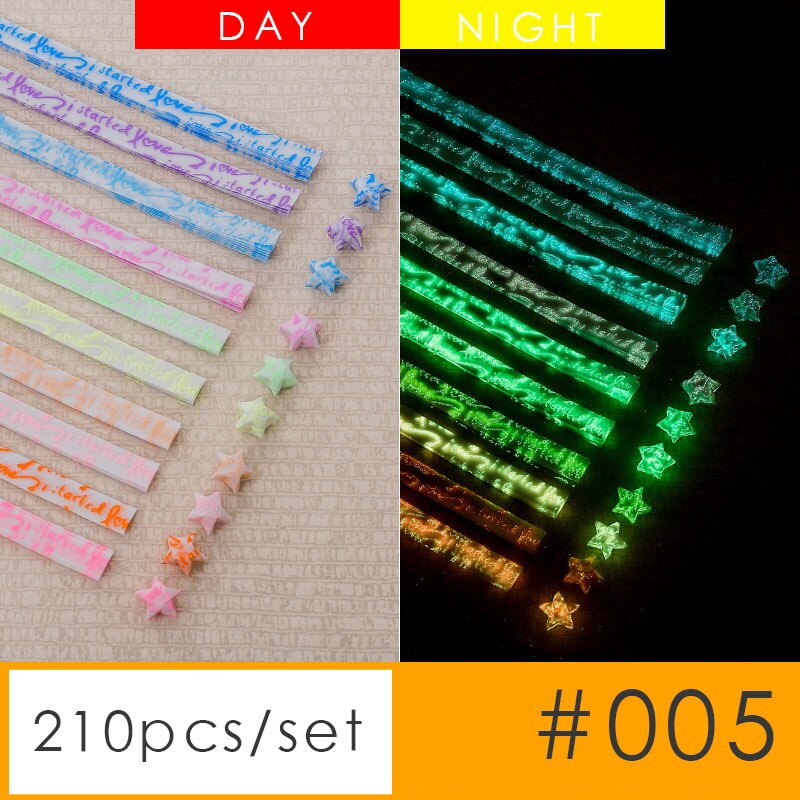 210pcs Luminous star origami paper Lucky star scrapbook paper Wishing stars paper wrapping material night glow: 005