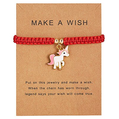 Heldig rød snor tråd hest armbånd pink blå hvid hest charme kvinder håndlavede piger venskab smykker med kort: 1