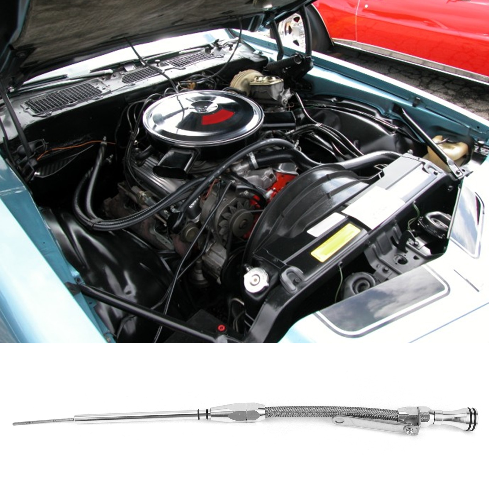 Oliepeilstok motorolie peilstok buis, bestuurderszijde roestvrijstalen oliepeilstok buis vervangende accessoire geschikt voor SBC 283 327 350 400 motor 1955 tot 1979 (zwart