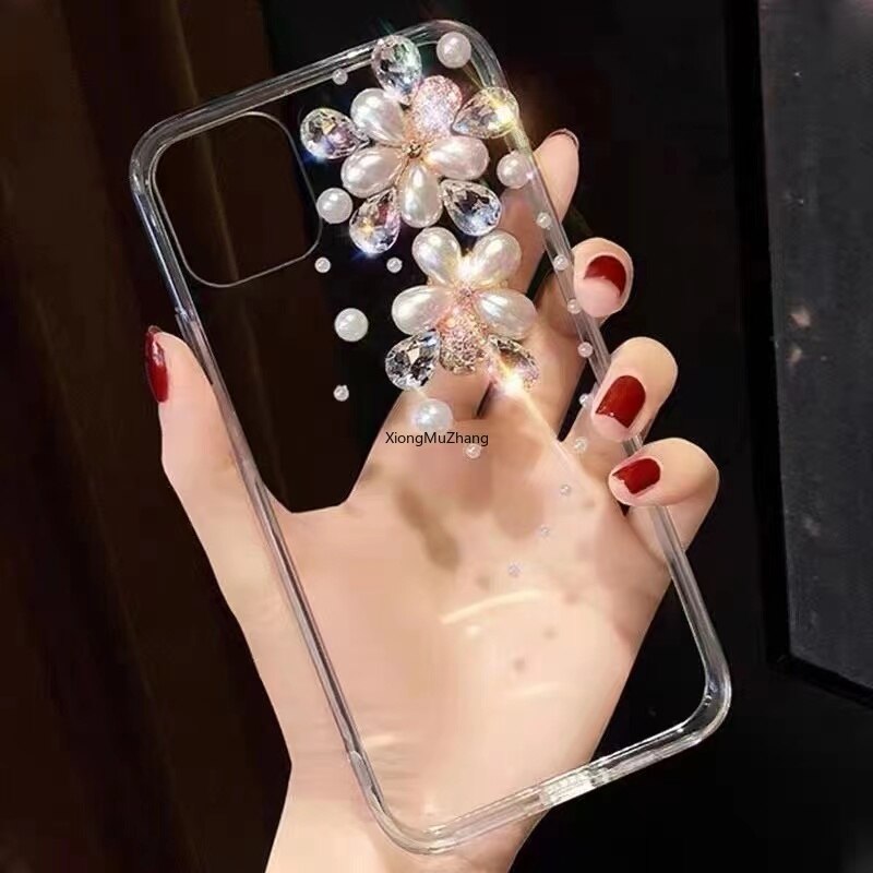 Bloem Telefoon Case Voor Motorola Moto G Stylus 5G 4G G Power G Play G 5G Plus Handgemaakte Strass Bling Clear Cover: for G Stylus 5G 2021 / style2