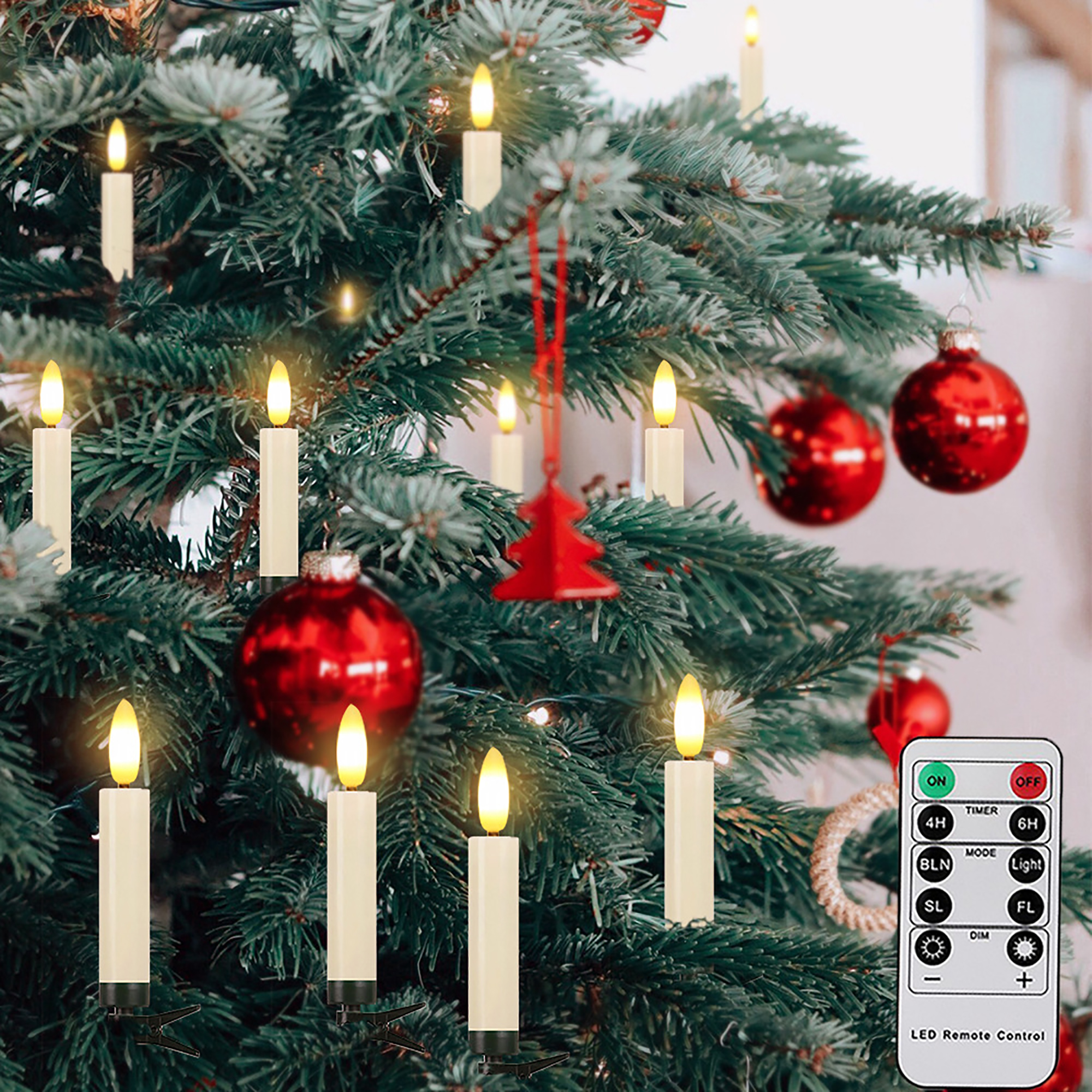Lumières LED pour sapin de Noël, cône sans flamme, scintillant avec minuterie à distance, intensité variable, Noël, mariage, ci-après, 10 pièces, 20 pièces, 30 pièces