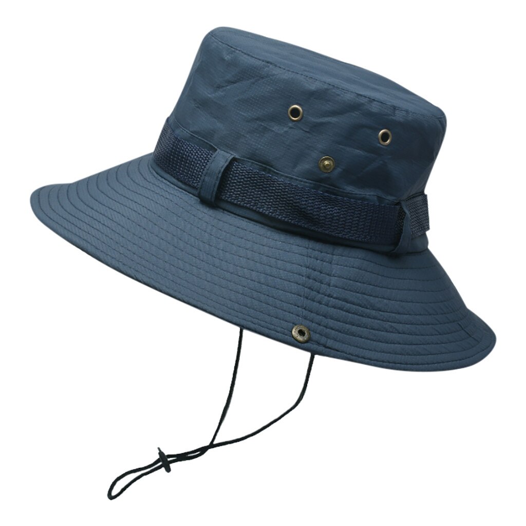 Mens Summer Outdoor Sun Hat Sun Protection Breathable Solid Fisherman Cap Foldable Lacing Bucket Hat Gorras Hombre: Navy