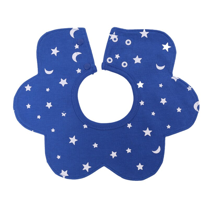 Baby Waterdichte Bib 360 ° Draaien Puur Katoen Huidvriendelijke Schortje Hexagon Bloemvorm Cartoon Vlekken Multifunctionele voeden Sjaal: Royal blue star moon