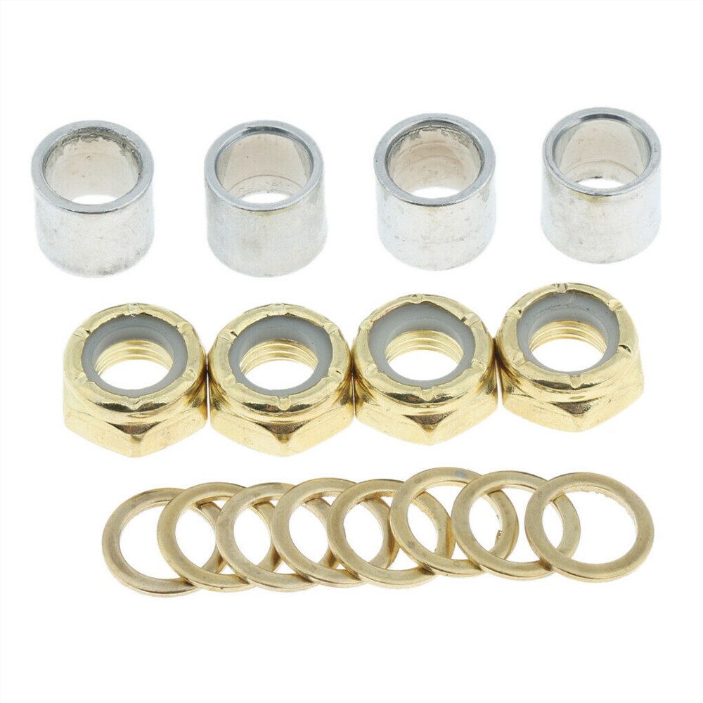 4pcs Nuts Skateboard Bearing Spacers Washers Nuts Kit Board Repair Rebuild Kit: Gold