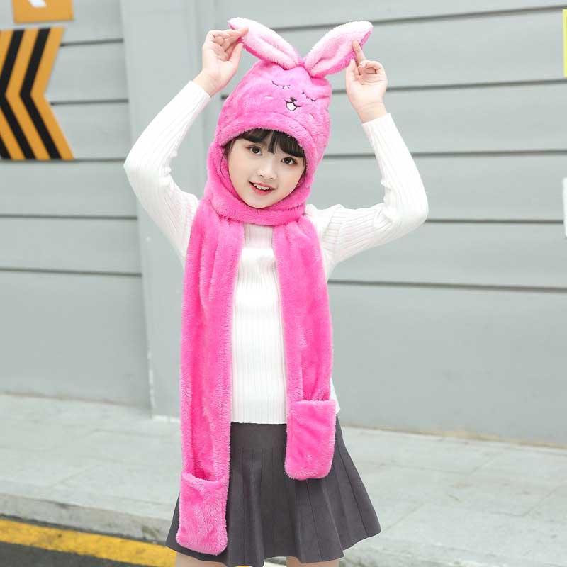 3 In 1 Sjaal Herfst Winter Warme Sjaal Vrouwen Studenten Vrouwelijke Winter Soft Hooded Leuke Sjaal Zakken Handschoenen Sjaals Hoed: 1