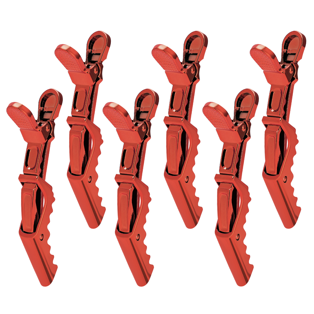 6 stks/partij Plastic Alligator Haar Clips Kappers Klemmen Klauw Sectie Kapper Styling Tools voor Salon Haarspeld Accessoires: Rood