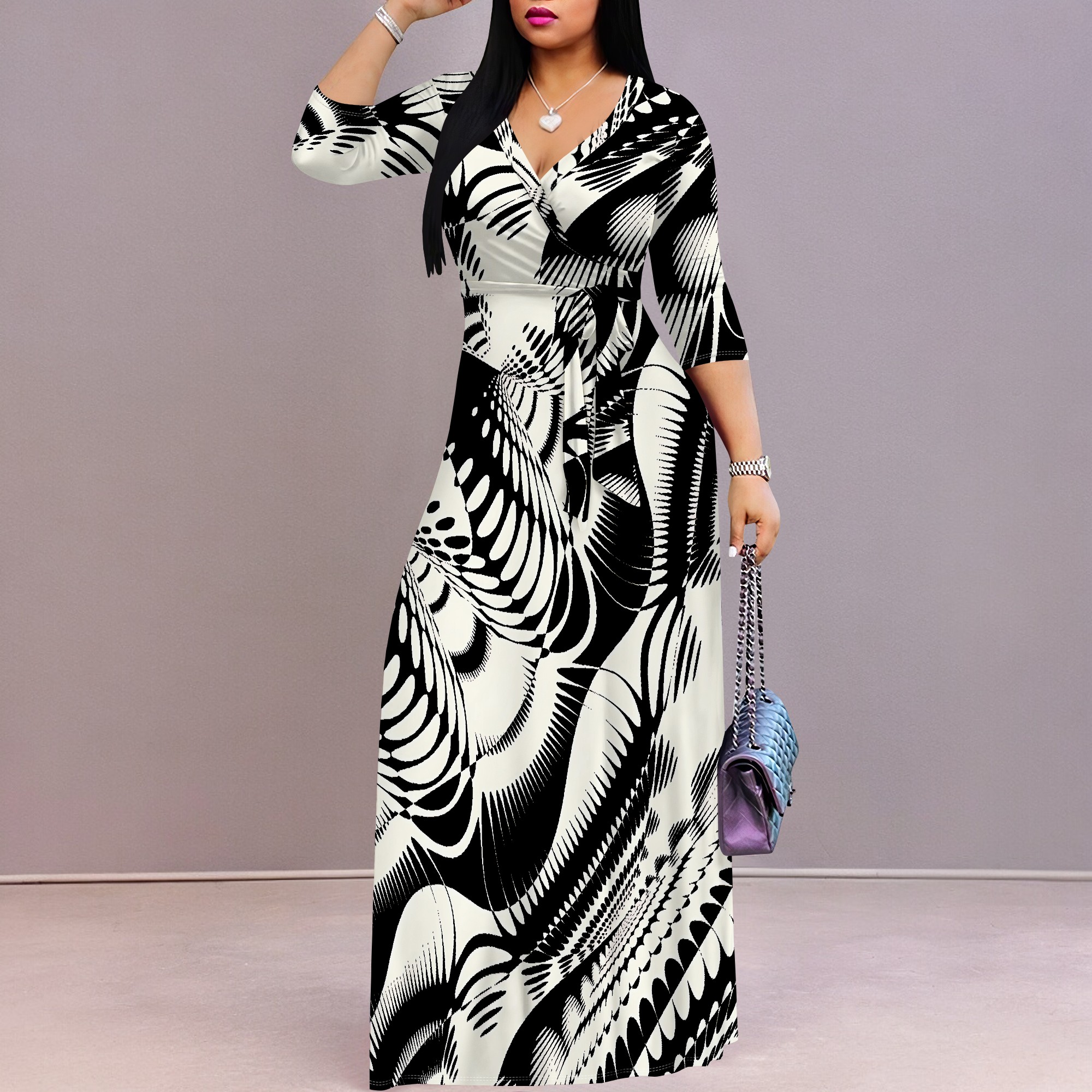 Summer Printed Short Sleeve Maxi Dress for Women Short Sleeve Long Dress Cocktail Party Loose Casual Dresses