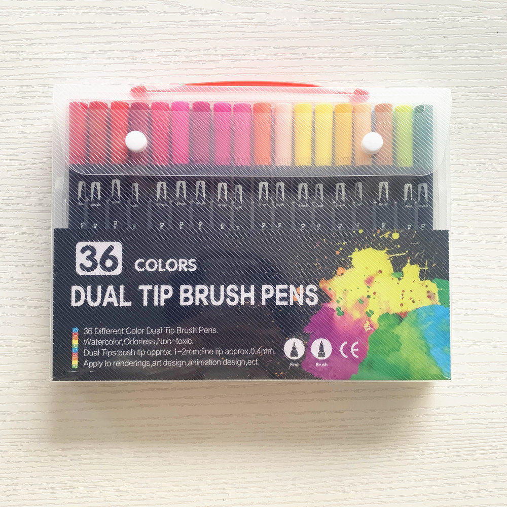 60 Pcs Colour Pens Marker, Dual Tip Brush Pens Art Markers Fineliner WaterColor Drawing Pens for Adult Colouring Books,Sketching: 36 colors Black