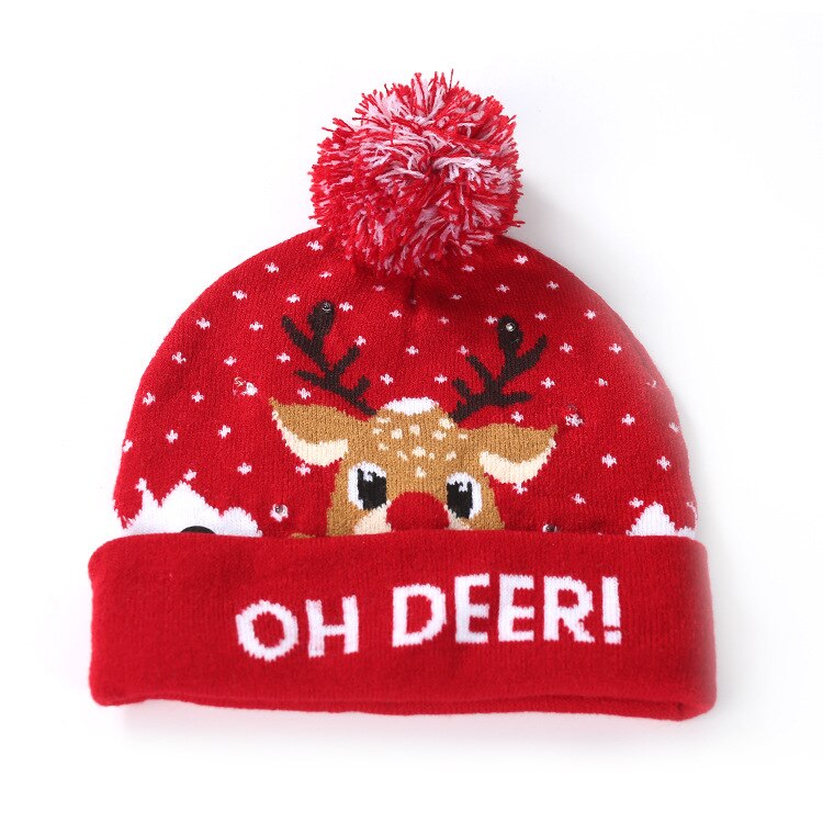 ON ! Year LED Knitted Christmas Hat Beanie Light Up Illuminate Warm Hat For Kids Adults Christmas Product