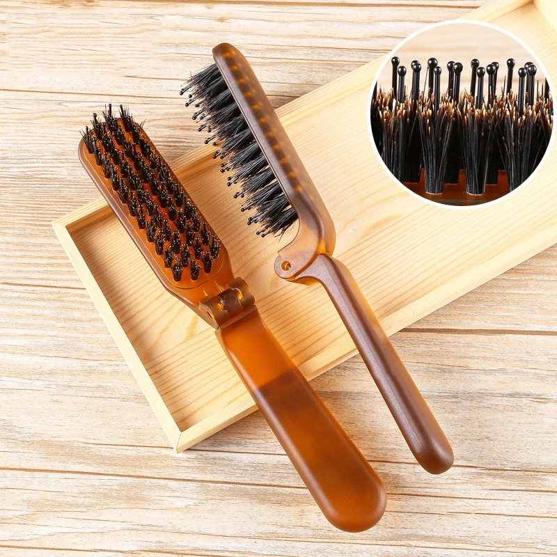 Peine de pelo plegable, cepillo de pelo portátil con cerdas de jabalí, masajeador de cabeza, peines de viaje, Accesorios para peinados