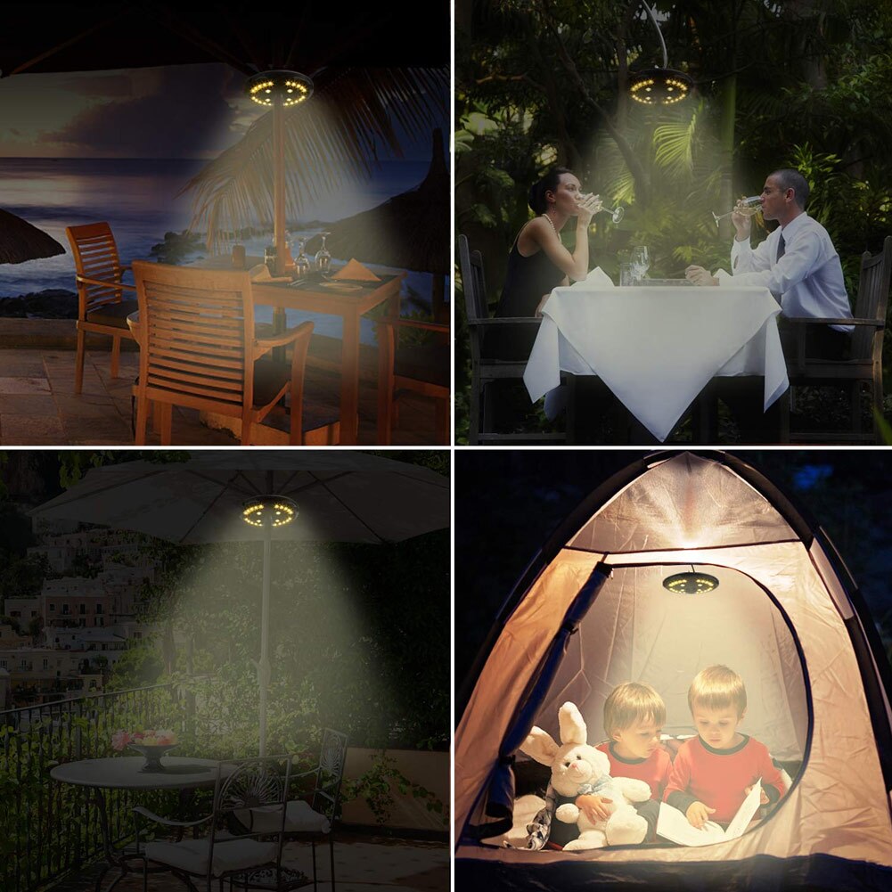 Gårdhave paraply stang lys 3 lystilstande ledningsfri 24 led til haven baghave udendørs